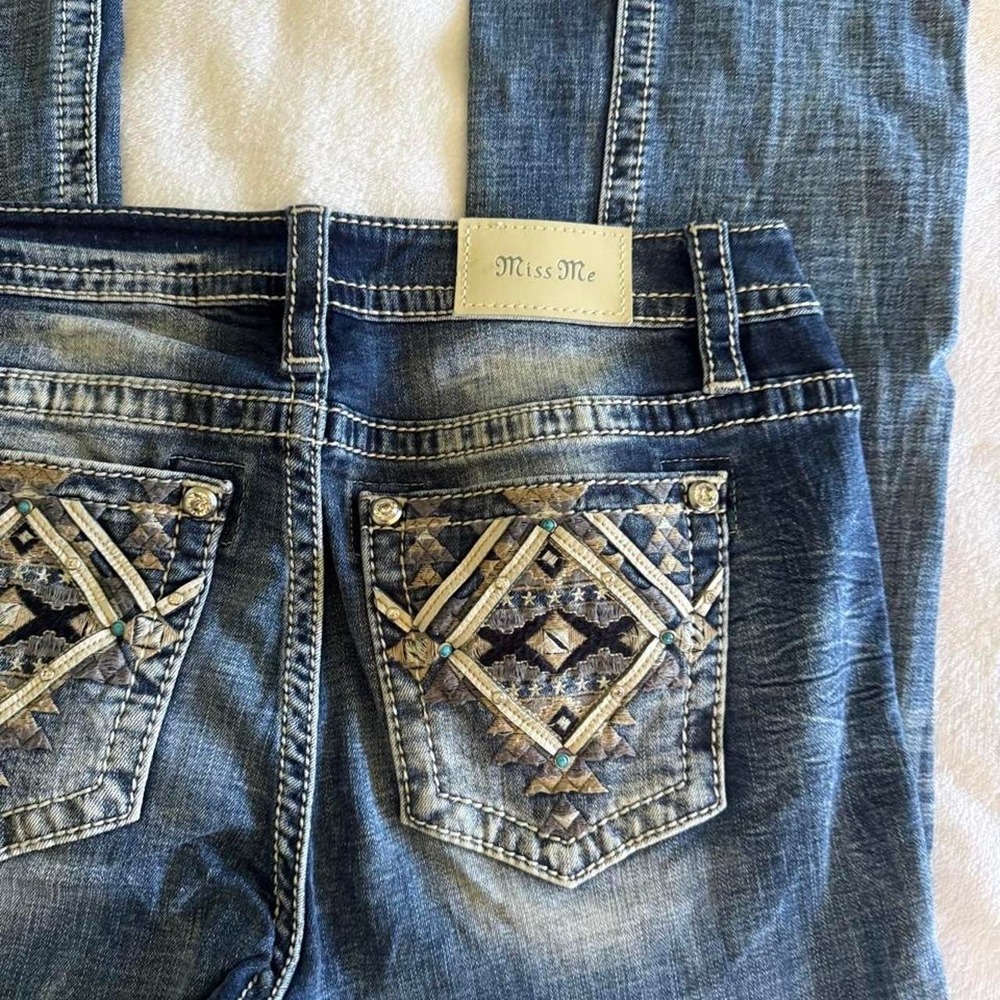 Y2K vintage Miss Me rhinestone low rise denim bootcut jeans grunge country boho - Picture 2 of 6